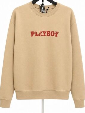 PLAYBOY Beige Crewneck Sweatshirt with Red Logo
